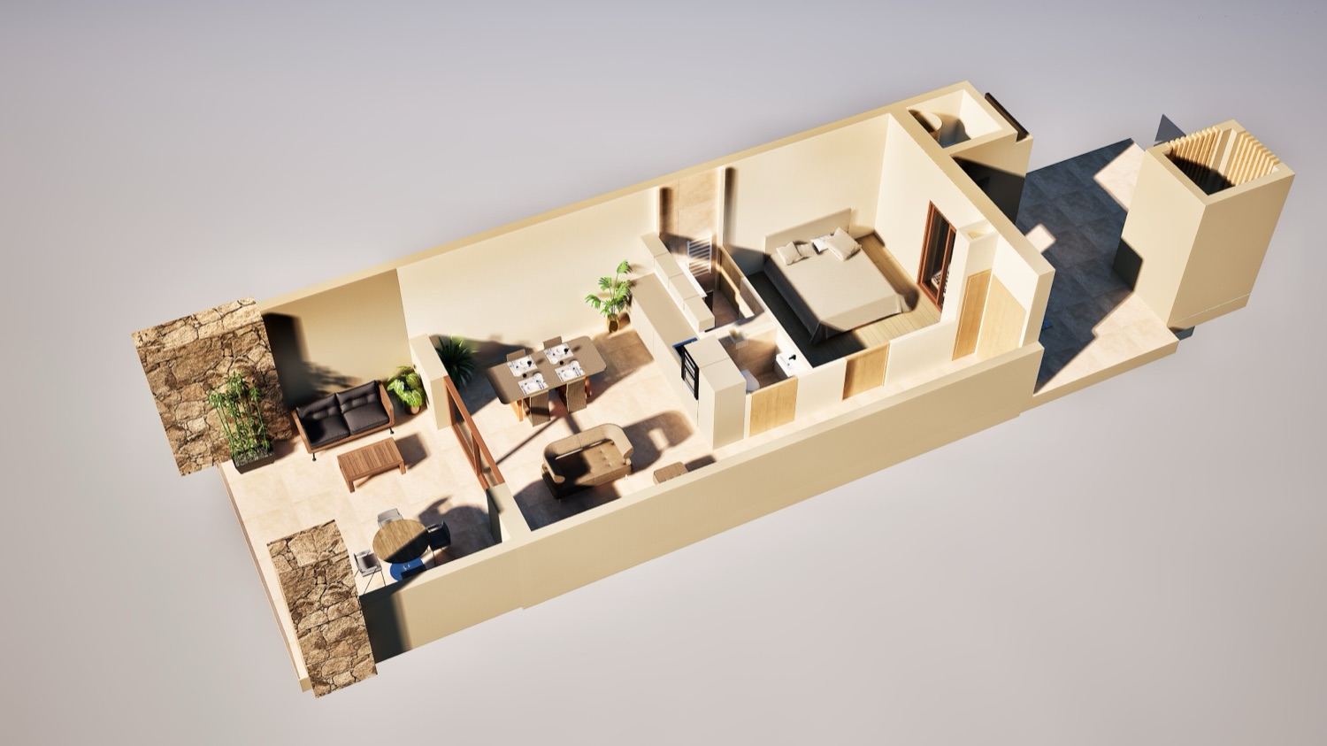 Plan 3D d'un appartement F2