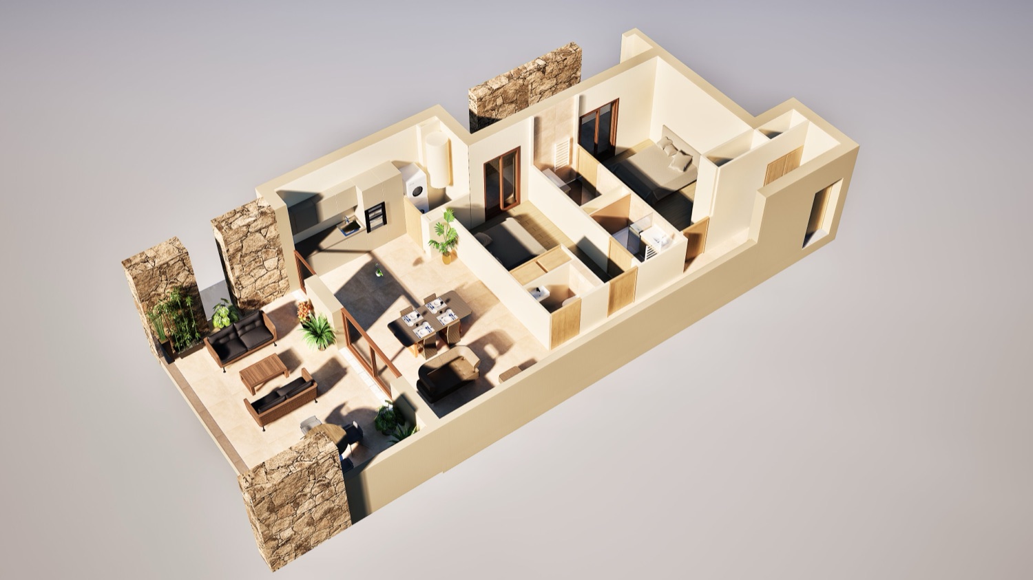 Plan 3D d'un appartement F3